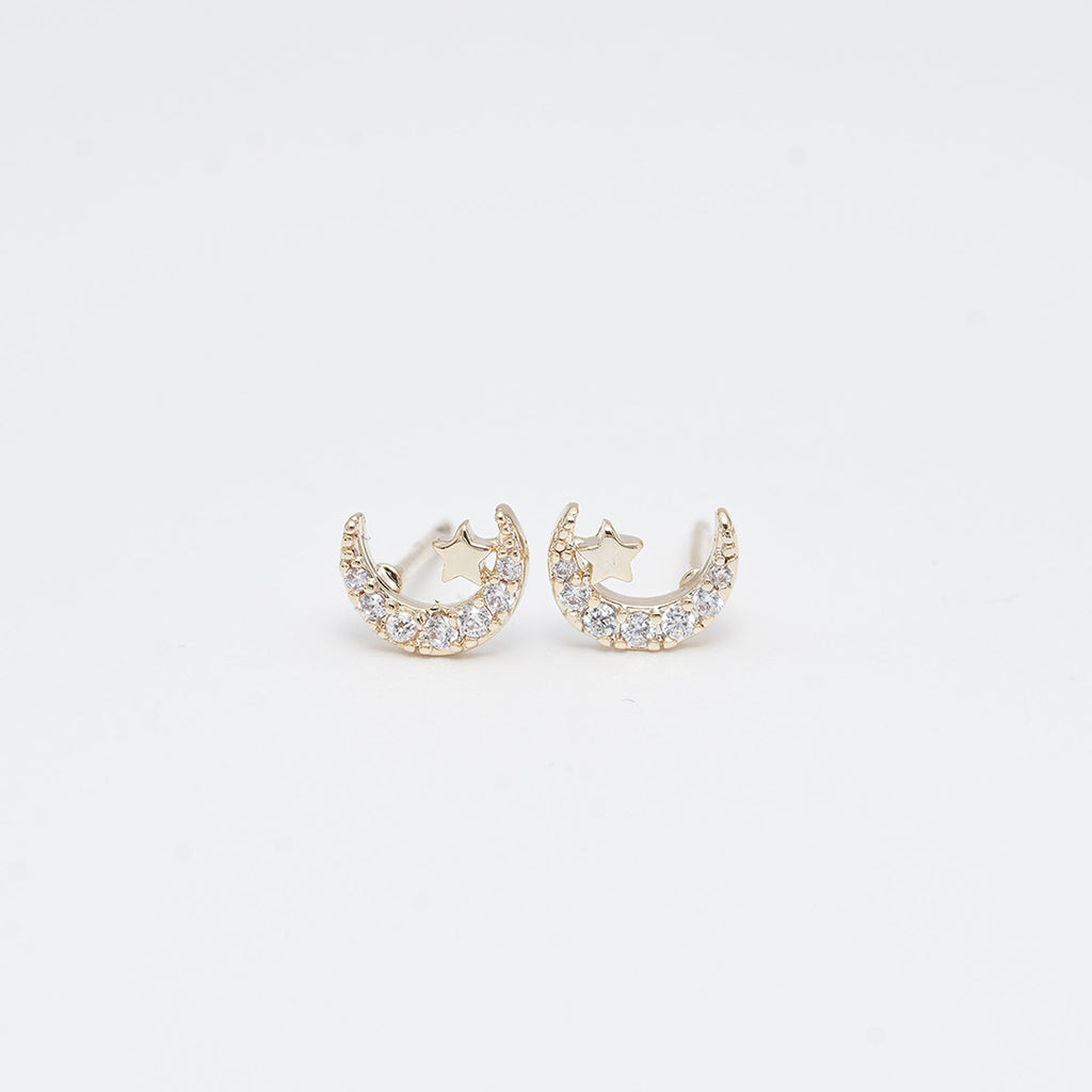 Mini Moon & Star Stud Earrings – Gold