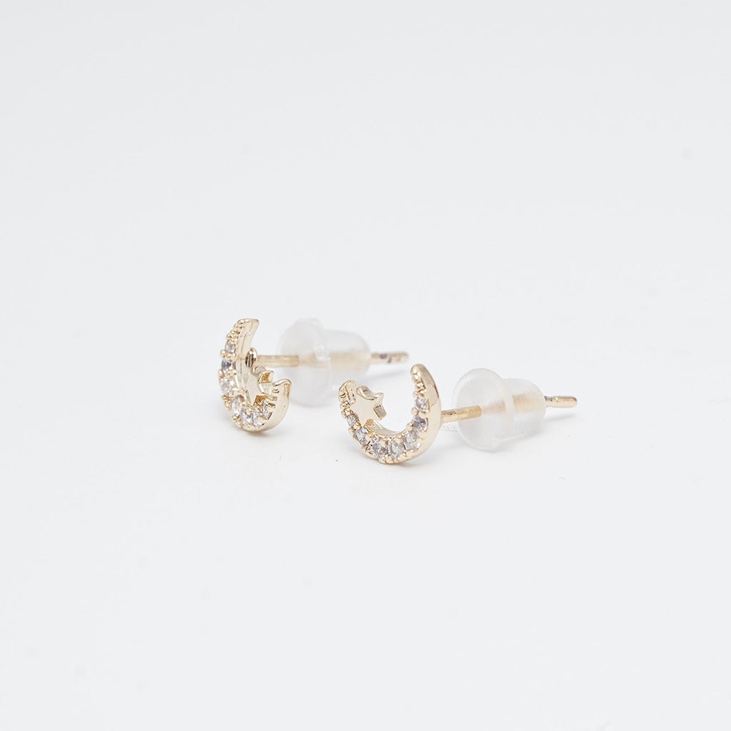 Mini Moon & Star Stud Earrings – Gold
